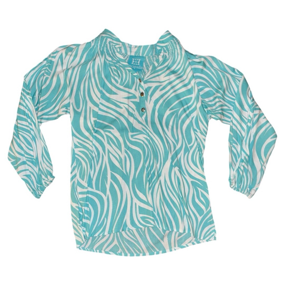 Escapada Long Sleeve Aqua & White Top